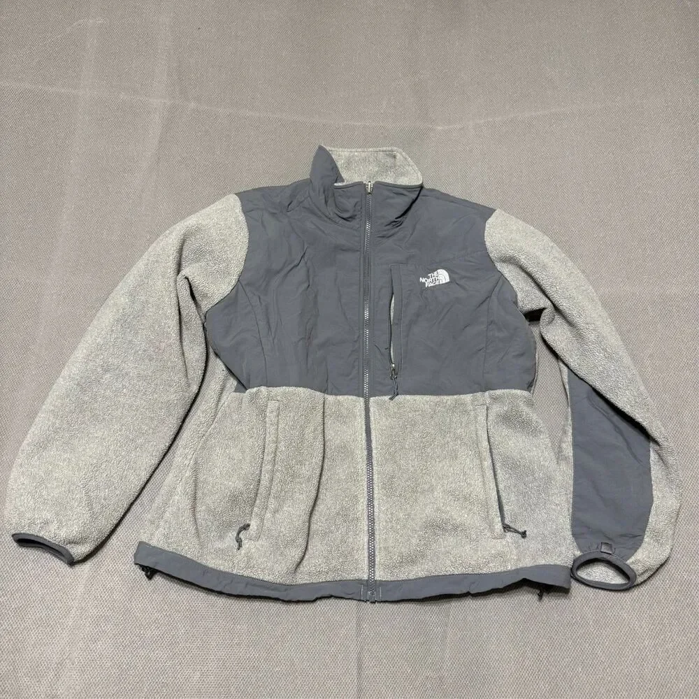 The North Face Mens Denali Jacket Size L Hybrid Fleece Grey Full Zip Mock Neck